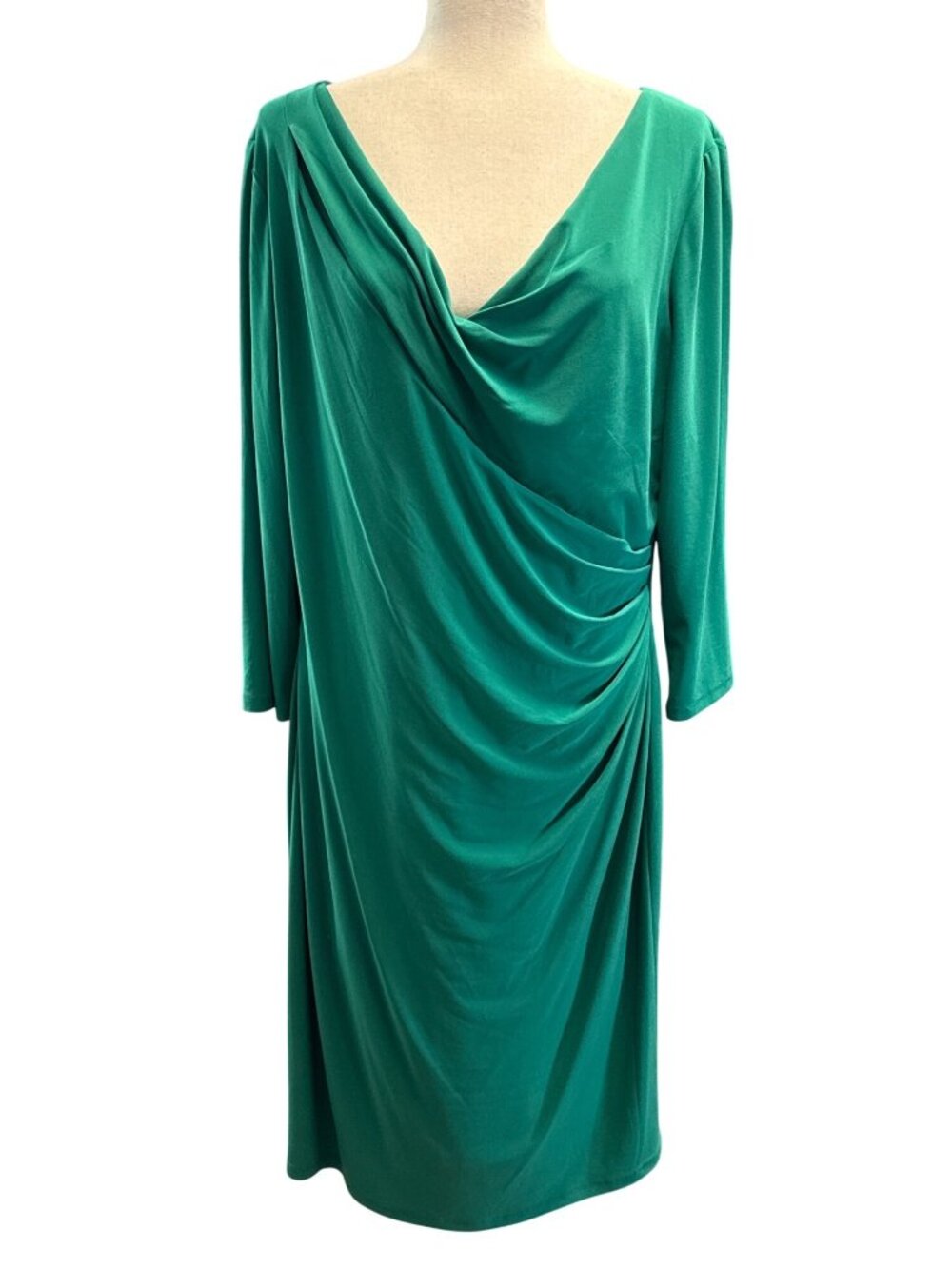 LAUREN RALPH LAUREN Draped Stretch Jersey Dress~Size 18~Emerald Green NWT L17 19